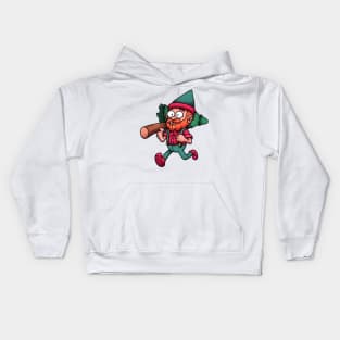 Christmas Elf Woodsman Carrying Christmas Tree Kids Hoodie